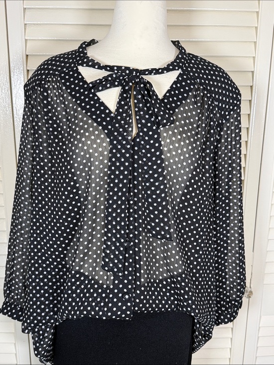 Peter Nygard Tops - Peter Nygard Vintage Polka Dot Tie Neck Bow Blouse Sheer Size 18